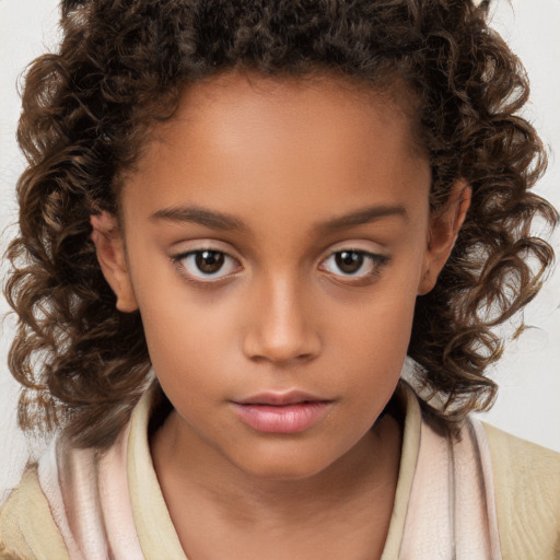 Neutral white child female with long  brown hair and brown eyes