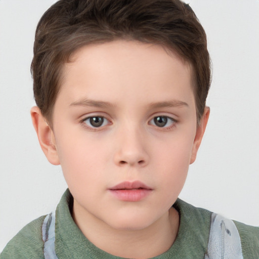 Neutral white child female with short  brown hair and grey eyes