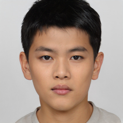 Neutral asian young-adult male with short  brown hair and brown eyes