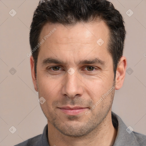 Neutral white adult male with short  brown hair and brown eyes