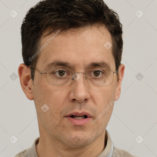 Neutral white adult male with short  brown hair and brown eyes