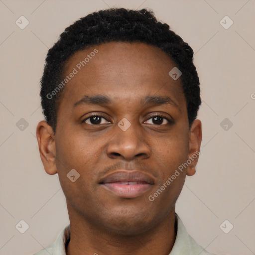 Neutral black young-adult male with short  brown hair and brown eyes
