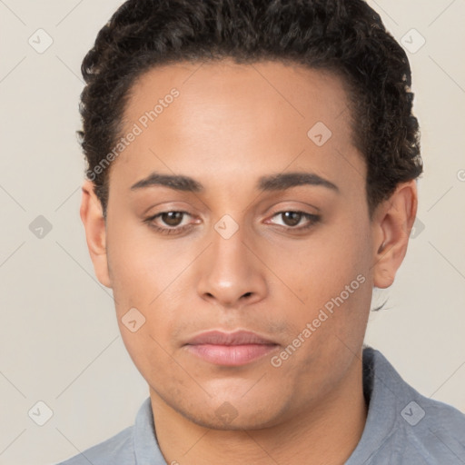 Neutral latino young-adult male with short  brown hair and brown eyes