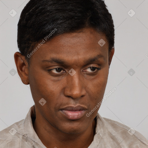 Neutral black young-adult male with short  brown hair and brown eyes