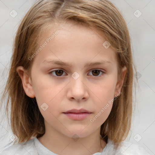 Neutral white child female with medium  brown hair and brown eyes