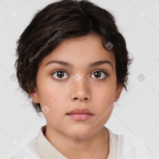 Neutral white child female with medium  brown hair and brown eyes