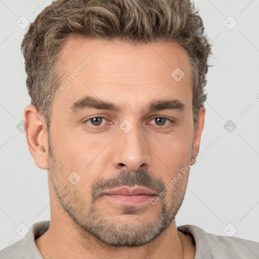 Neutral white adult male with short  brown hair and brown eyes