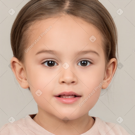 Neutral white child female with short  brown hair and brown eyes