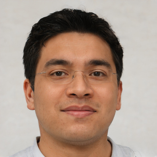 Neutral asian young-adult male with short  brown hair and brown eyes