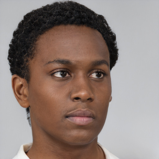 Neutral black young-adult male with short  brown hair and brown eyes