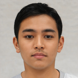 Neutral asian young-adult male with short  black hair and brown eyes