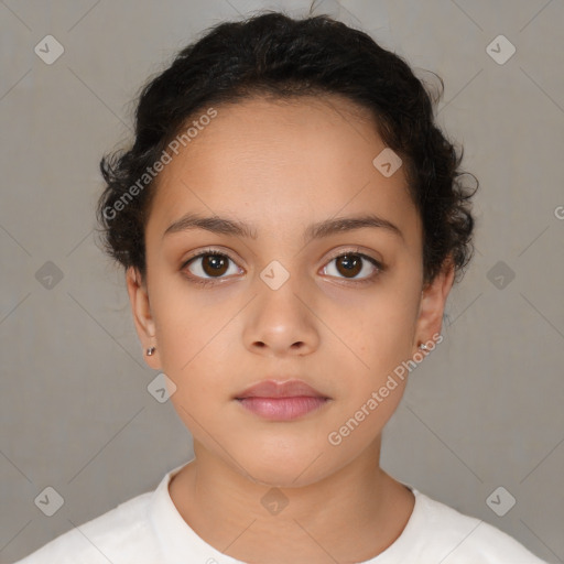 Neutral latino child female with short  brown hair and brown eyes