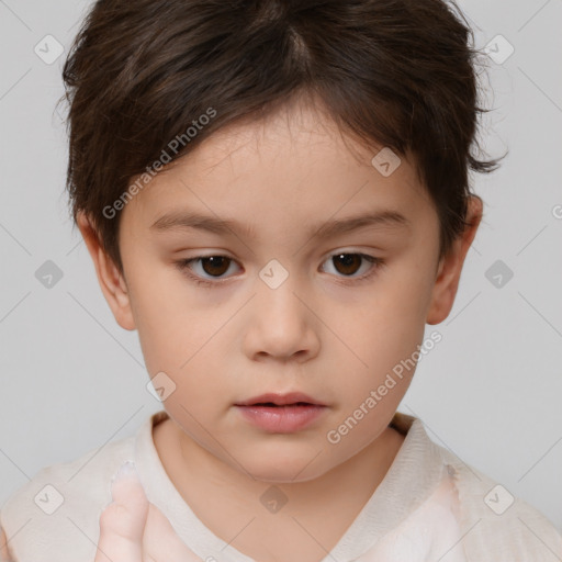 Neutral white child female with short  brown hair and brown eyes