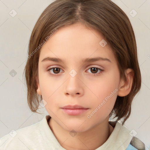 Neutral white child female with medium  brown hair and brown eyes