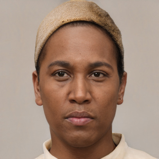 Neutral black young-adult male with short  brown hair and brown eyes