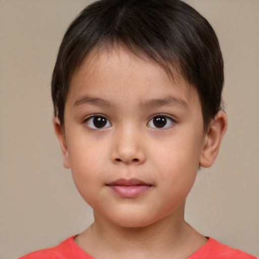 Neutral white child female with short  brown hair and brown eyes