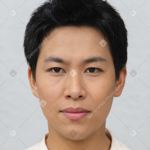 Neutral asian young-adult male with short  black hair and brown eyes