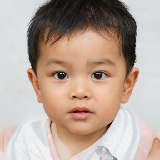 Neutral asian child male with short  brown hair and brown eyes