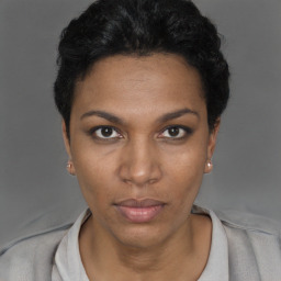 Neutral black young-adult female with short  brown hair and brown eyes