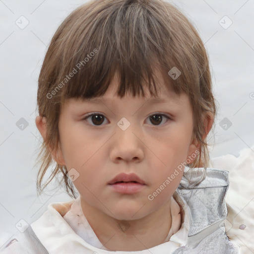 Neutral white child female with medium  brown hair and brown eyes