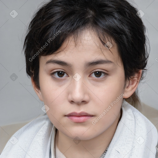 Neutral white child female with medium  brown hair and brown eyes