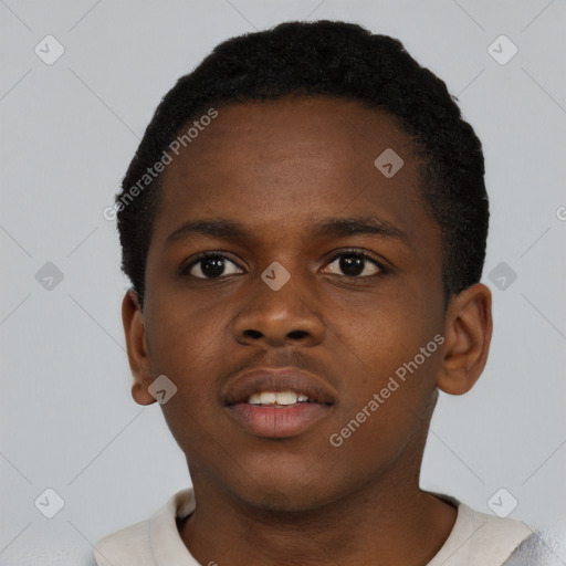 Neutral black young-adult male with short  brown hair and brown eyes