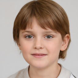 Neutral white child female with medium  brown hair and grey eyes