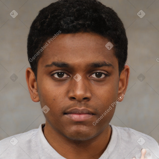 Neutral black young-adult male with short  brown hair and brown eyes