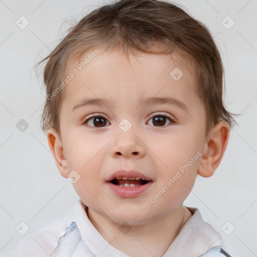 Joyful white child male with short  brown hair and brown eyes