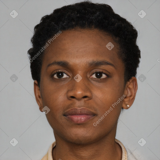 Neutral black young-adult male with short  brown hair and brown eyes