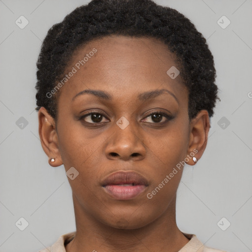 Neutral black young-adult female with short  brown hair and brown eyes