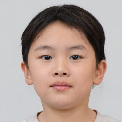 Neutral asian child female with short  brown hair and brown eyes
