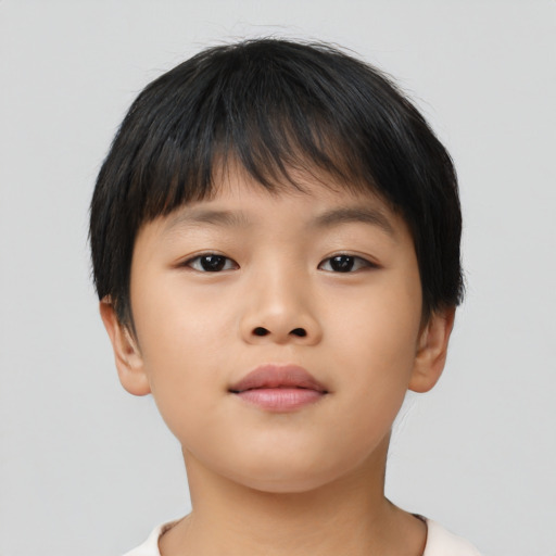 Neutral asian child female with short  brown hair and brown eyes
