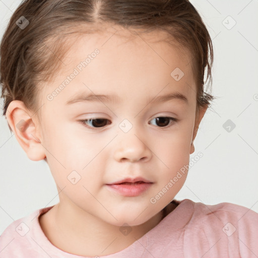 Neutral white child female with short  brown hair and brown eyes