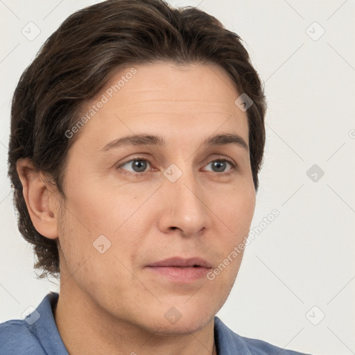 Neutral white adult male with short  brown hair and brown eyes