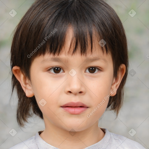 Neutral white child female with medium  brown hair and brown eyes