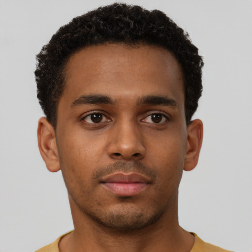 Neutral black young-adult male with short  brown hair and brown eyes