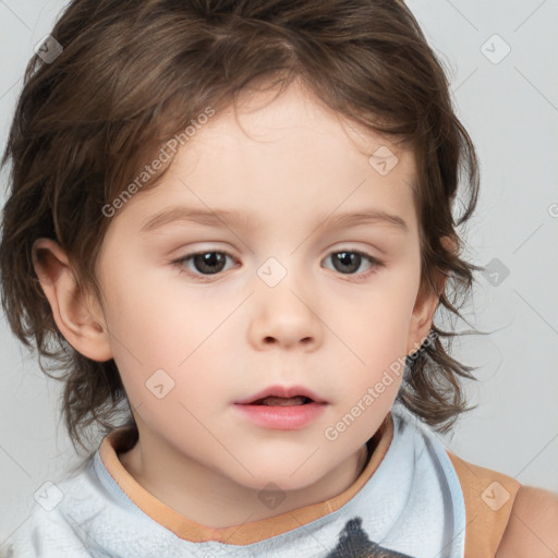 Neutral white child female with medium  brown hair and brown eyes