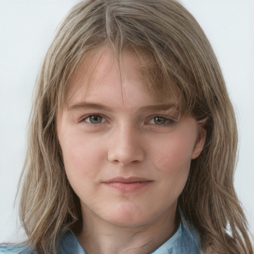 Neutral white young-adult female with medium  brown hair and grey eyes