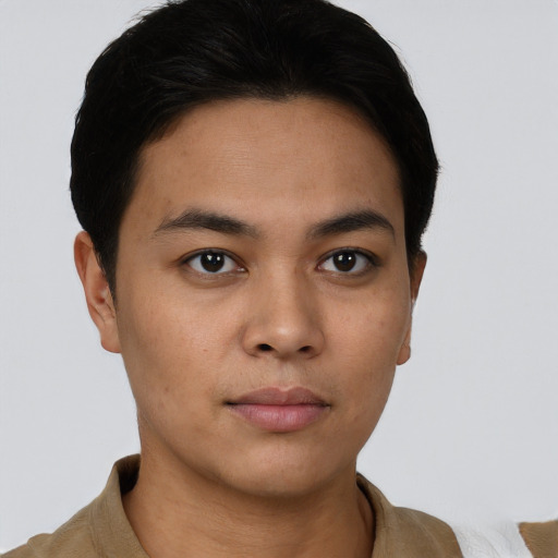 Neutral asian young-adult male with short  brown hair and brown eyes