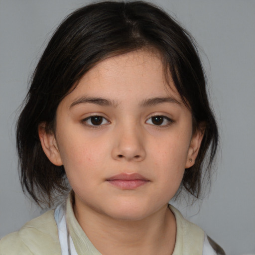 Neutral white child female with medium  brown hair and brown eyes