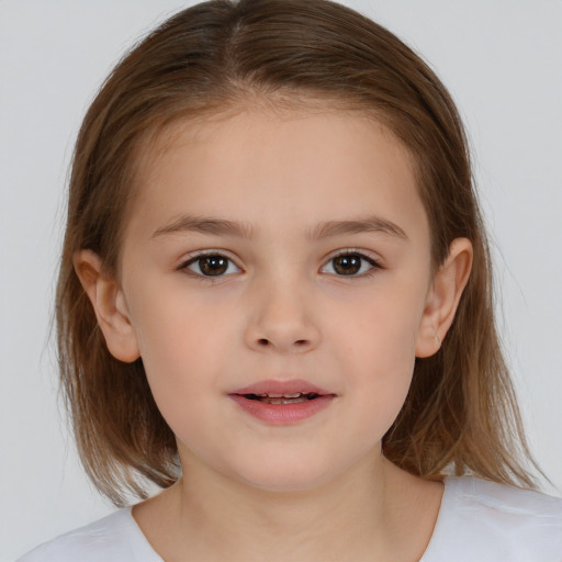 Neutral white child female with medium  brown hair and brown eyes