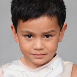 Joyful white child male with short  brown hair and brown eyes