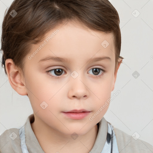 Neutral white child female with short  brown hair and brown eyes