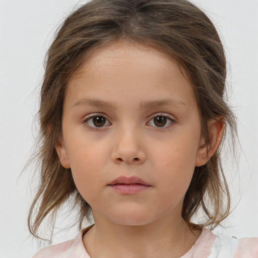 Neutral white child female with medium  brown hair and brown eyes