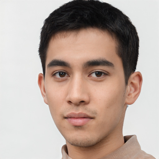 Neutral asian young-adult male with short  black hair and brown eyes