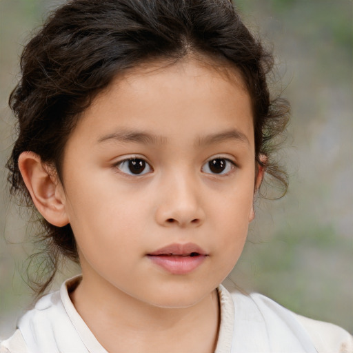 Neutral white child female with medium  brown hair and brown eyes