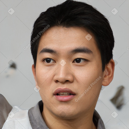 Neutral asian young-adult male with short  black hair and brown eyes
