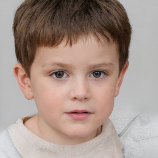 Neutral white child male with short  brown hair and grey eyes