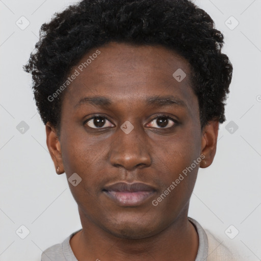 Neutral black young-adult male with short  brown hair and brown eyes
